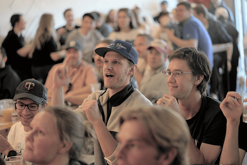 The thrill of possible victory and the agony of defeat were expressed by Garet Grant and Elijah Heggerness as they watched the Timberwolves play the Dallas Mavericks in Game 3 of the Western Conference Finals on TV at HeadFlyer Brewery, which was packed with fans.
(Davis Steen)